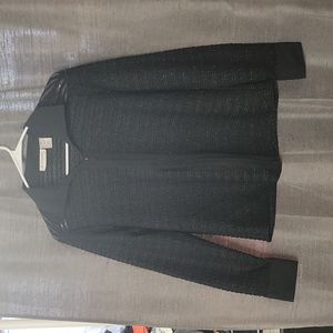 Je T'aime sheer silver glitter and black striped‎ zip up sweater size M